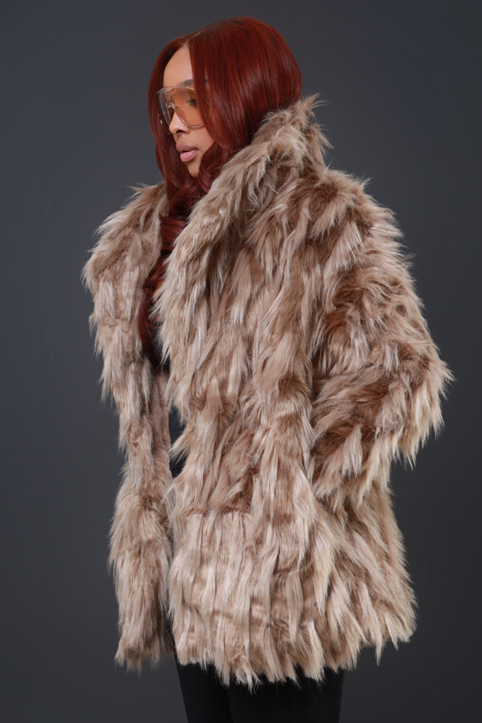 Directed By Faux Fur Belted Coat - Khaki