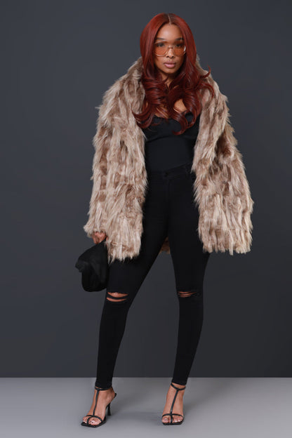 Directed By Faux Fur Belted Coat - Khaki