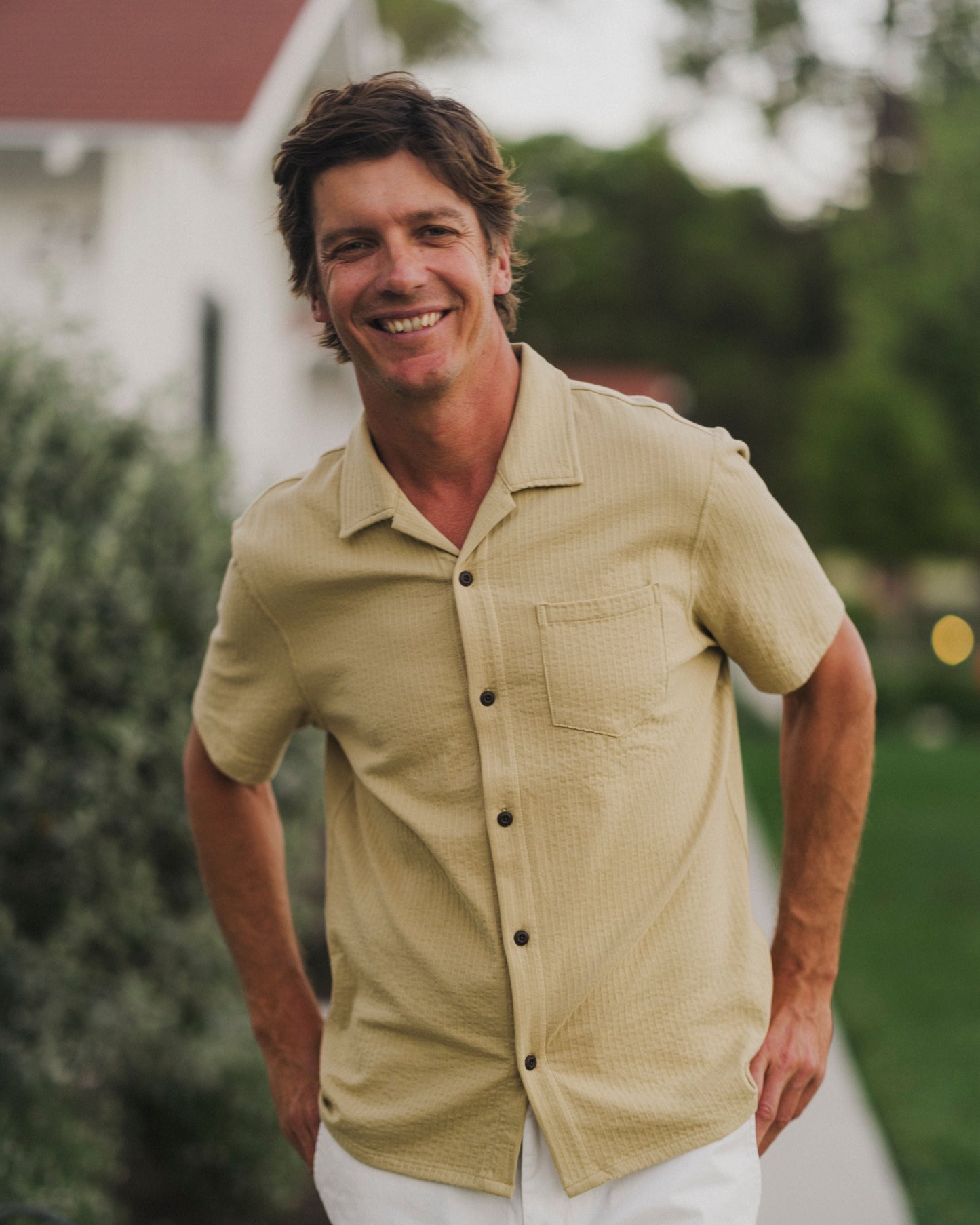 Moderno Jersey Seersucker Shirt - Dried Herb