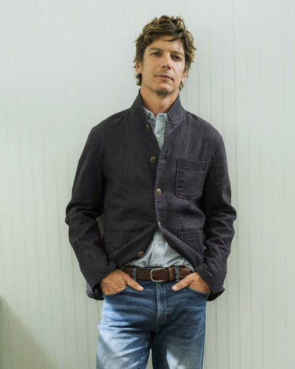Nelson Ramie Stand Up Collar Jacket - Navy