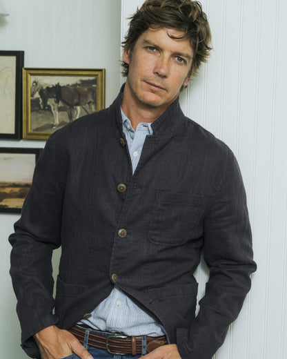 Nelson Ramie Stand Up Collar Jacket - Navy