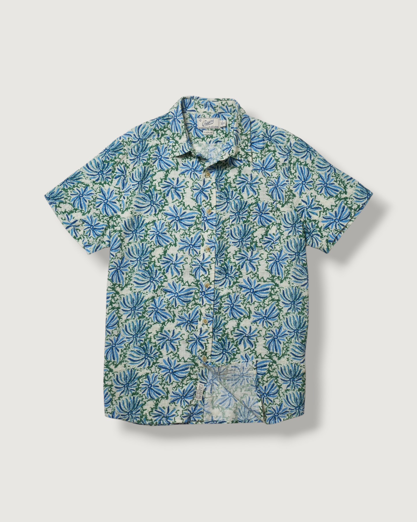 Bamboo Dobby Printed Short Sleeve Shirt - Blue Green Floral