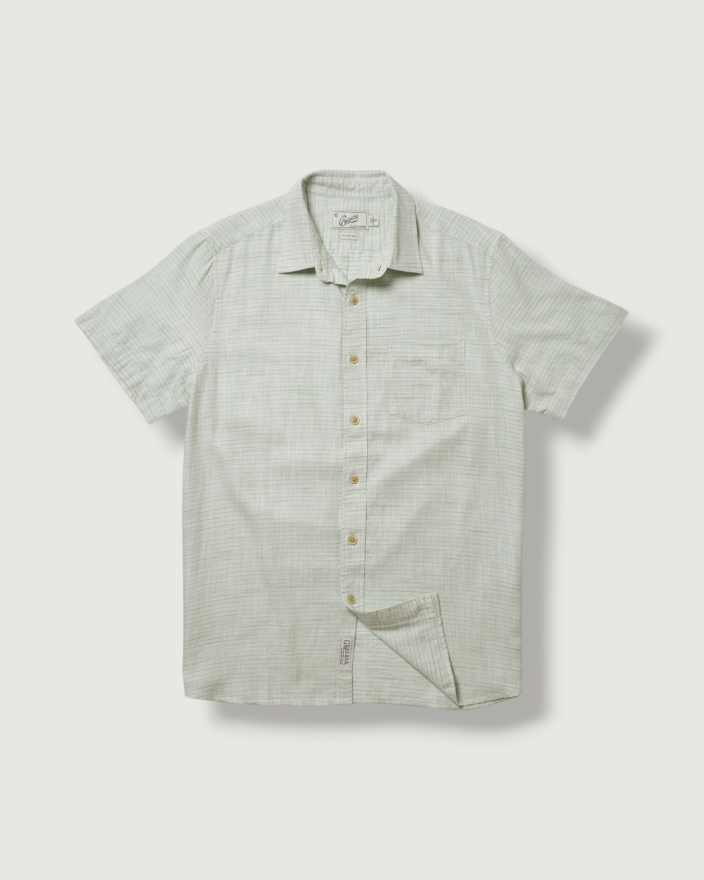 Light Weight Power Loom Short Sleeve Shirt - Green Stripe