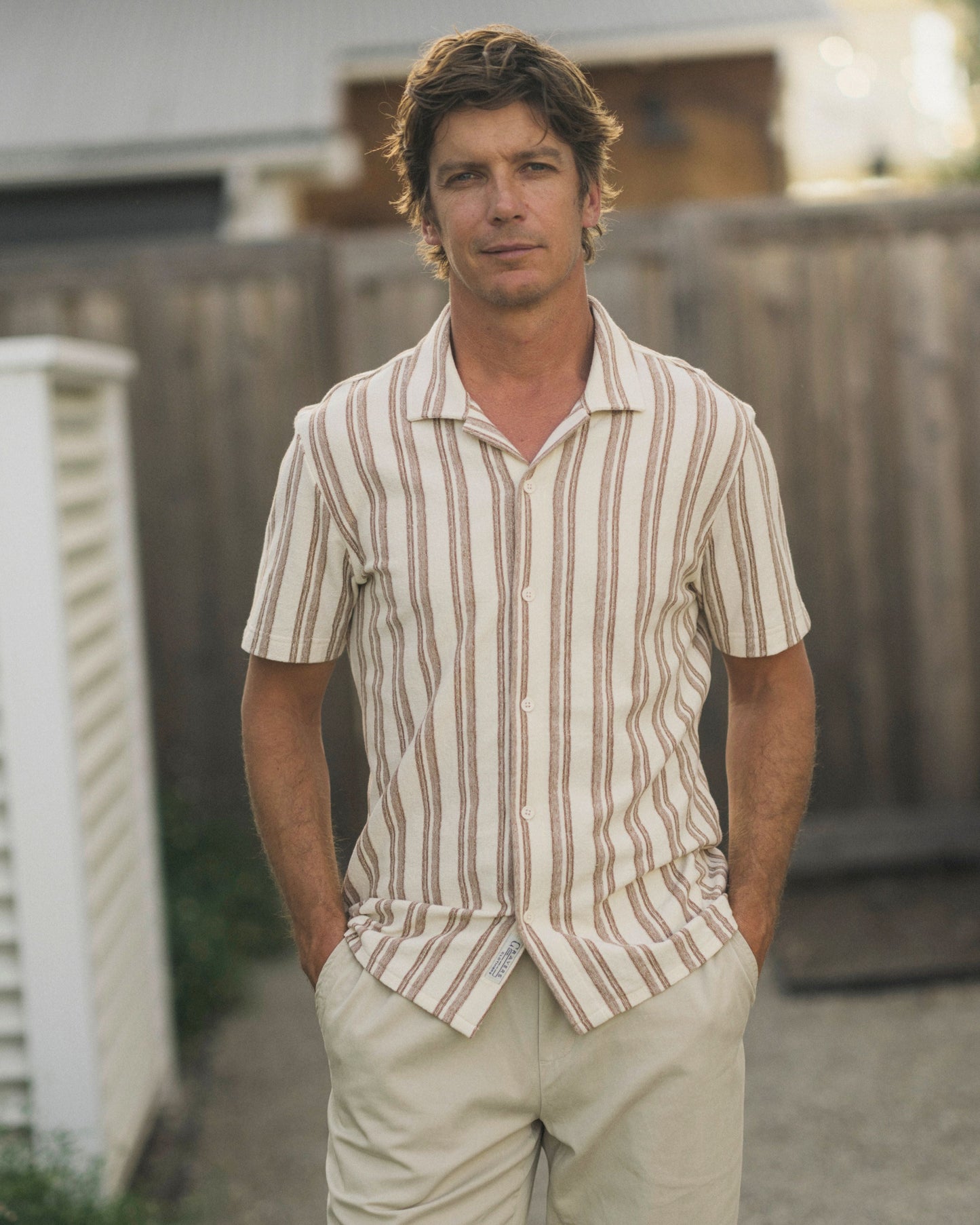 Baja Loopback Camp Shirt - Biscuit Cream Stripe