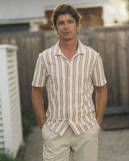 Baja Loopback Camp Shirt - Biscuit Cream Stripe