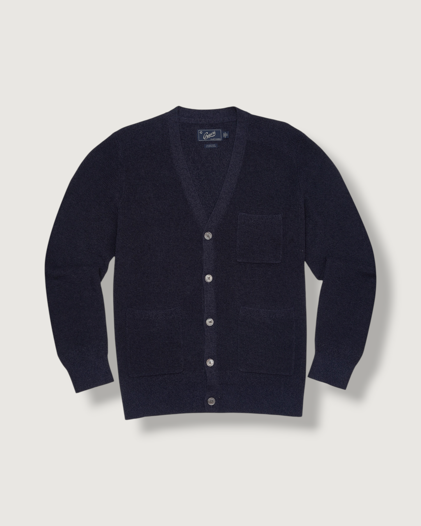 Ramie Cotton Cardigan Sweater - Navy