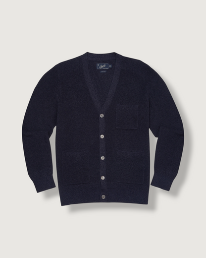 Ramie Cotton Cardigan Sweater - Navy