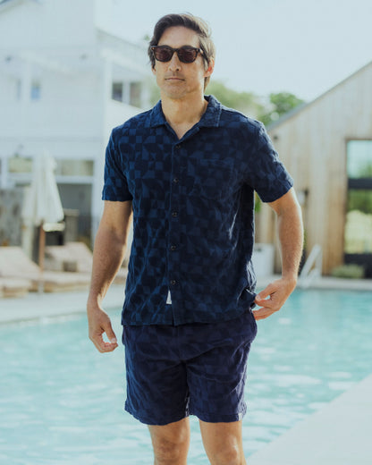 Lalo Terry Jacquard Camp Shirt - Navy