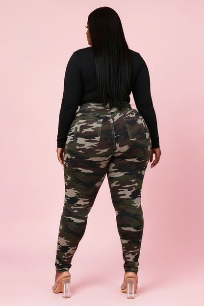 Super Swank High Waist Stretchy Jeans - Dark Camo