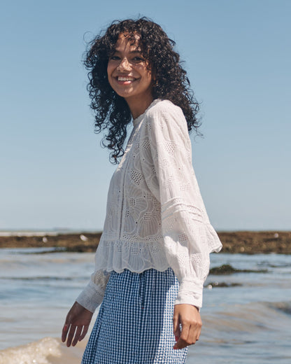 Lowie White Broderie Long Sleeve Blouse