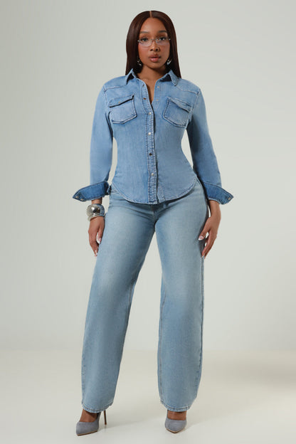 RWD CLASSIC 100 Button Down Denim Shirt - Blue