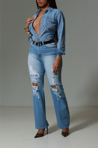 RWD CLASSIC 100 Button Down Denim Shirt - Blue