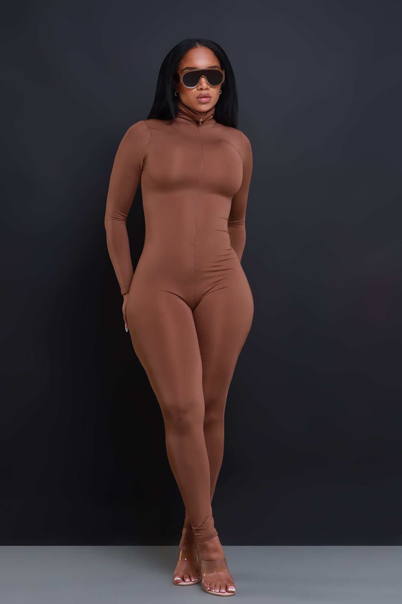 High Class Mock Neck Jumpsuit - Mocha