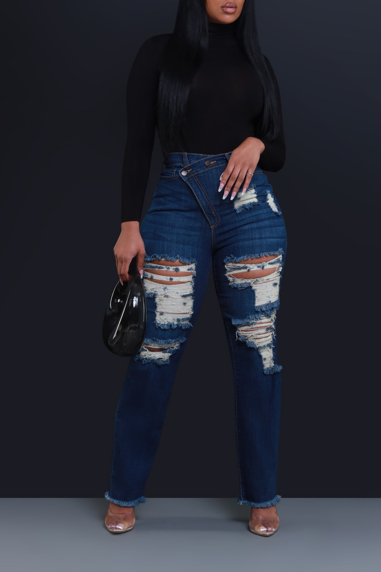 Limitless Asymmetrical Zip Bootcut Jeans - Dark Wash