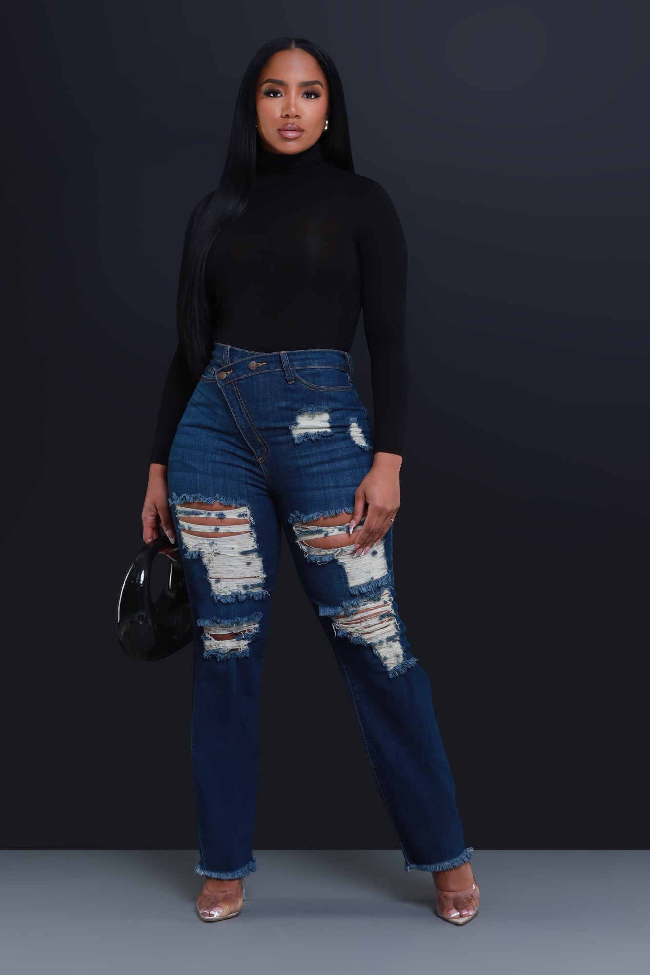 Limitless Asymmetrical Zip Bootcut Jeans - Dark Wash