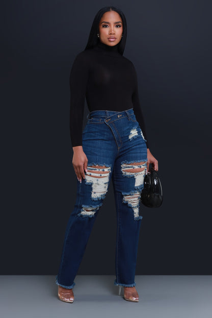 Limitless Asymmetrical Zip Bootcut Jeans - Dark Wash