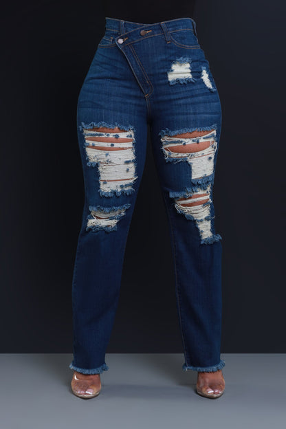 Limitless Asymmetrical Zip Bootcut Jeans - Dark Wash