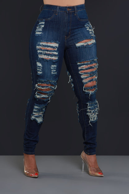 Foul Play Distressed High Rise Jeans - Dark Wash