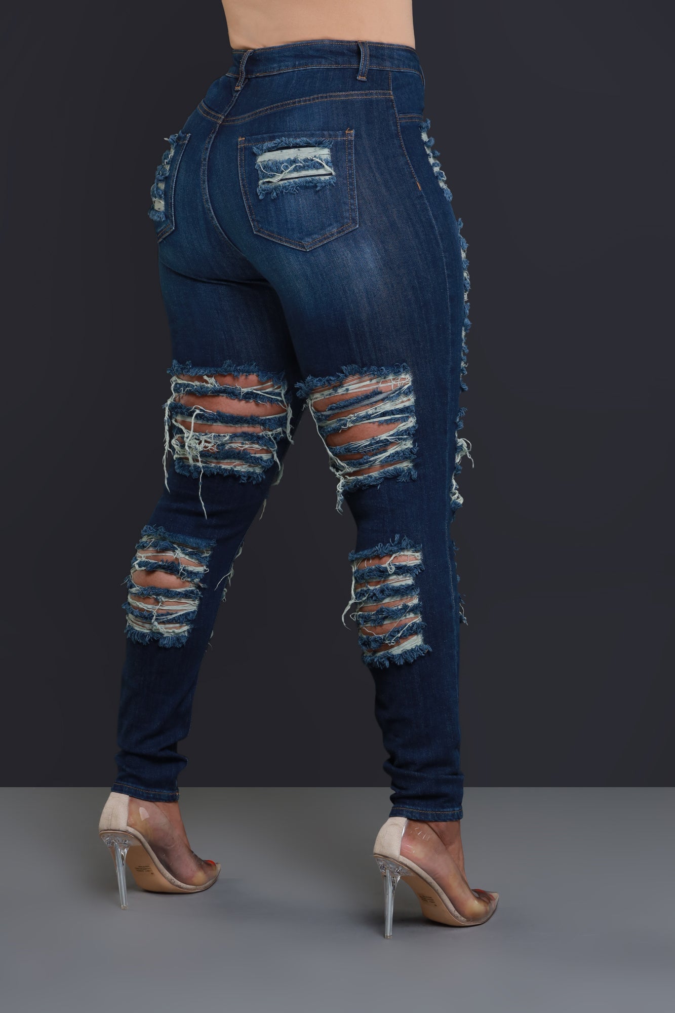 Foul Play Distressed High Rise Jeans - Dark Wash