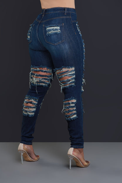 Foul Play Distressed High Rise Jeans - Dark Wash
