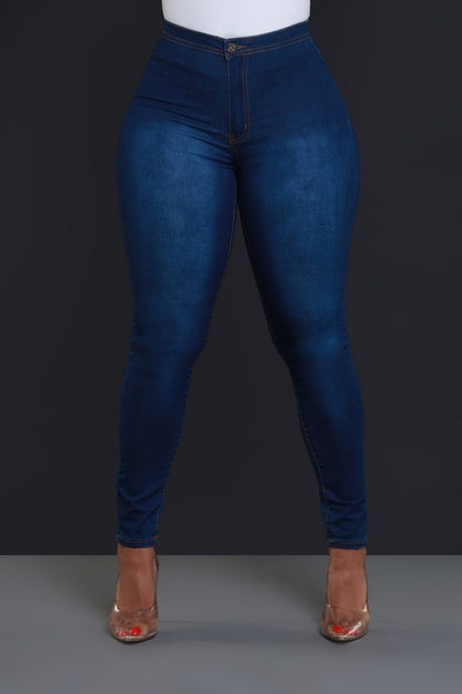Super Swank High Waist Stretchy Denim Jeans- Medium Wash