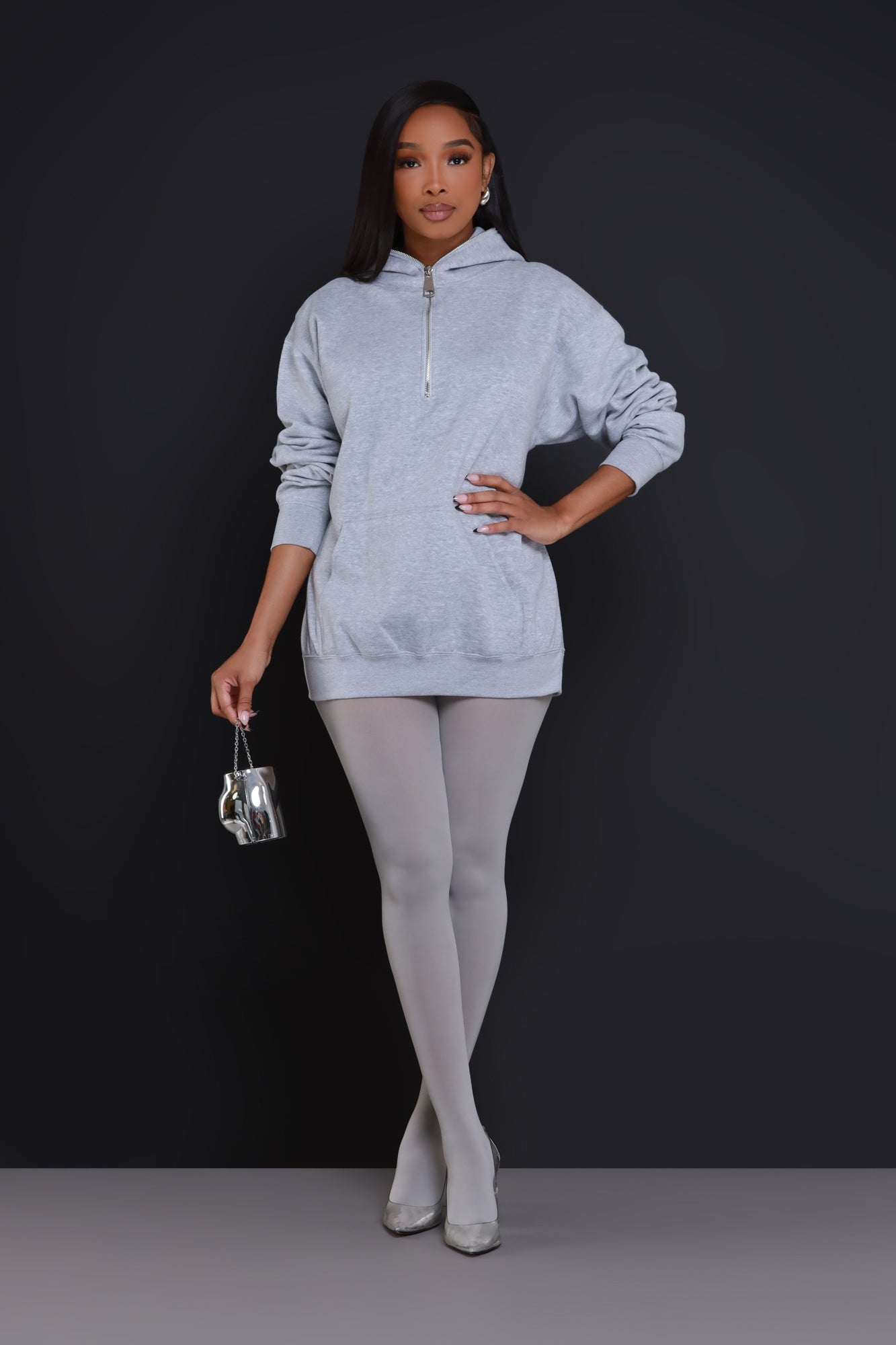 Make It Happen Quarter Zip Hoodie - Heather Grey
