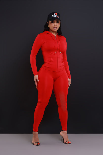Just Vibing Seamless Zip Up Legging Set - Red