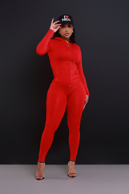 Just Vibing Seamless Zip Up Legging Set - Red