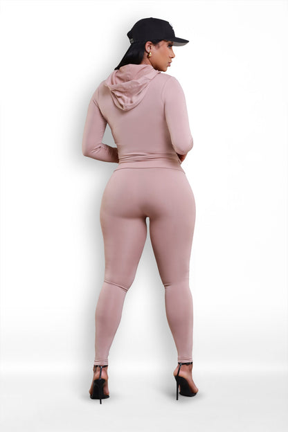 Just Vibing Seamless Zip Up Legging Set - Khaki