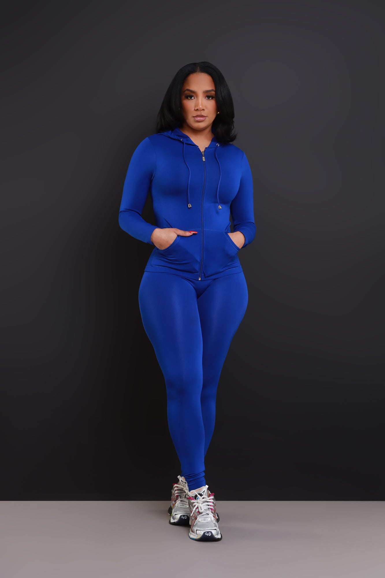 Just Vibing Seamless Zip Up Legging Set - Royal Blue