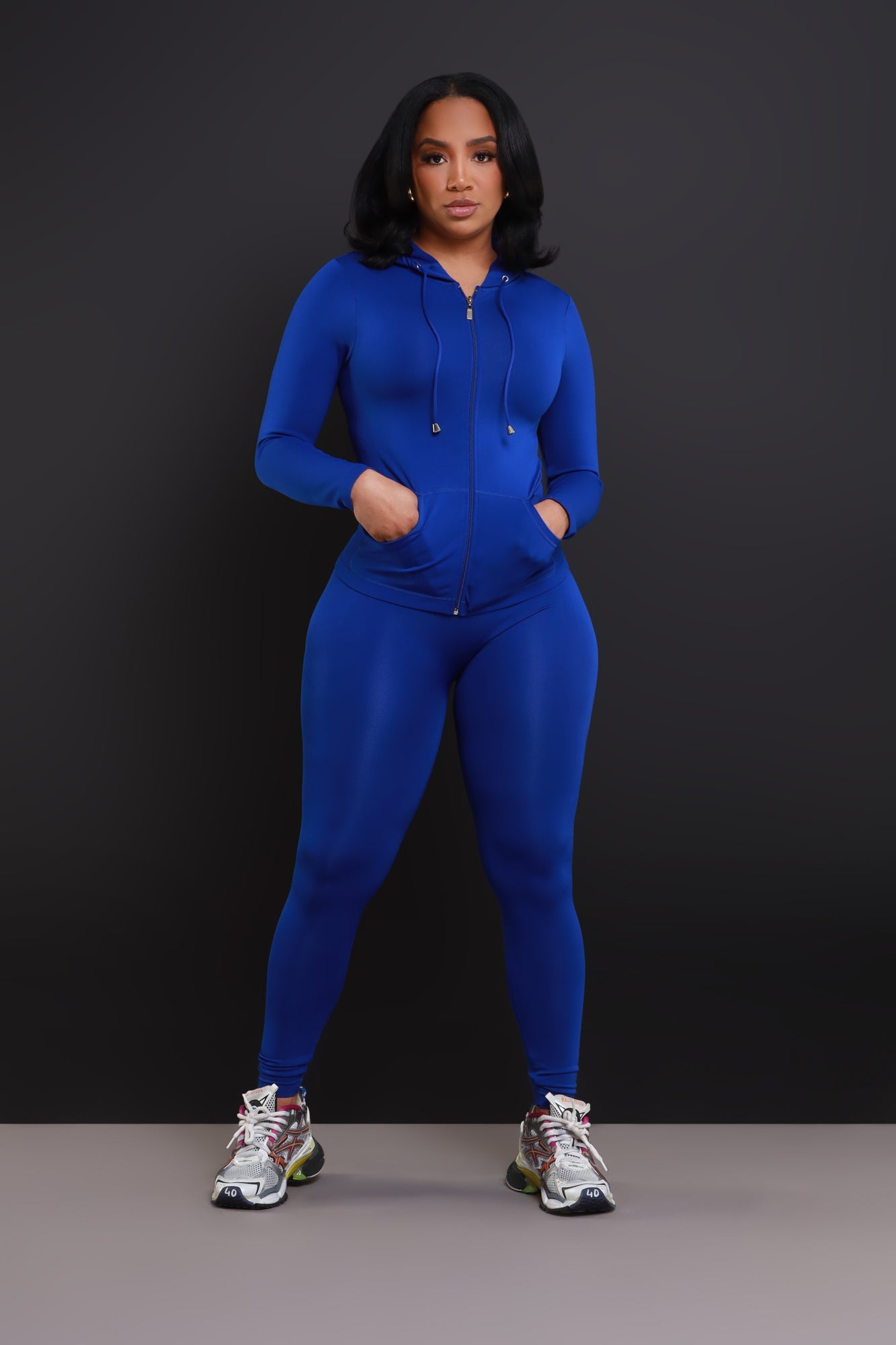 Just Vibing Seamless Zip Up Legging Set - Royal Blue