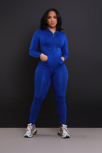 Just Vibing Seamless Zip Up Legging Set - Royal Blue