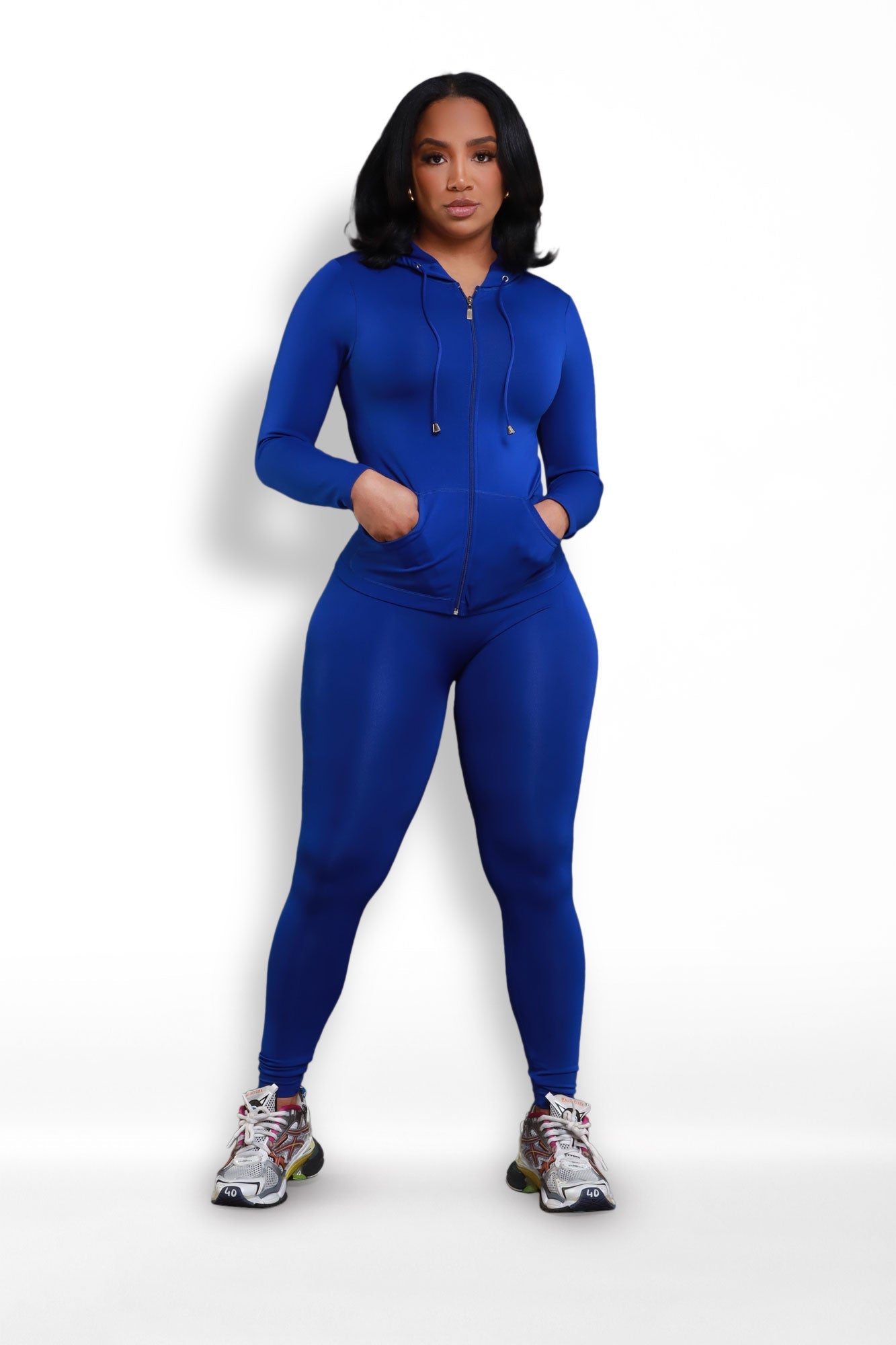 Just Vibing Seamless Zip Up Legging Set - Royal Blue