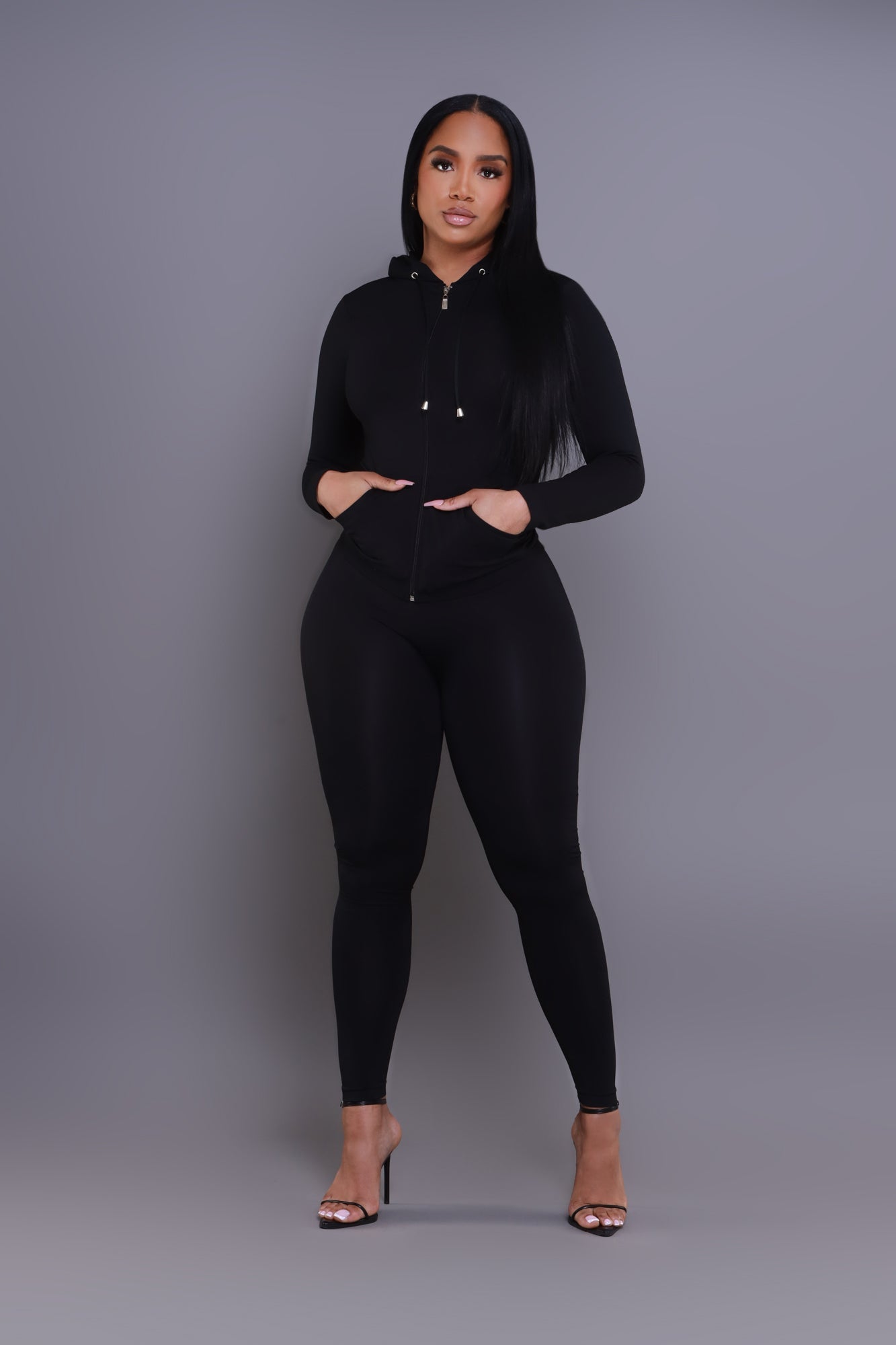 Just Vibing Seamless Zip Up Legging Set - Black