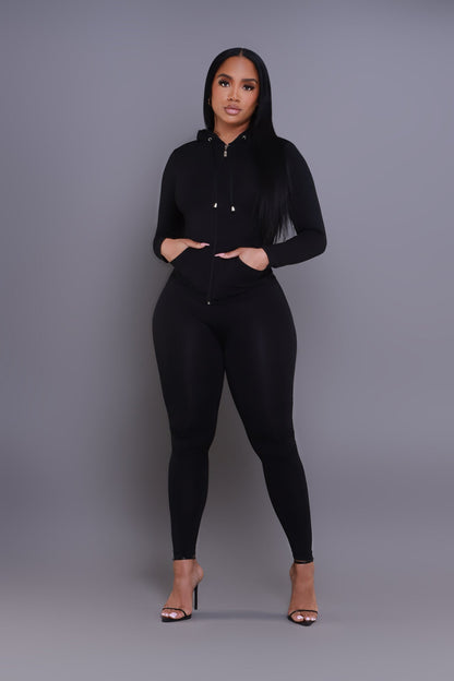 Just Vibing Seamless Zip Up Legging Set - Black
