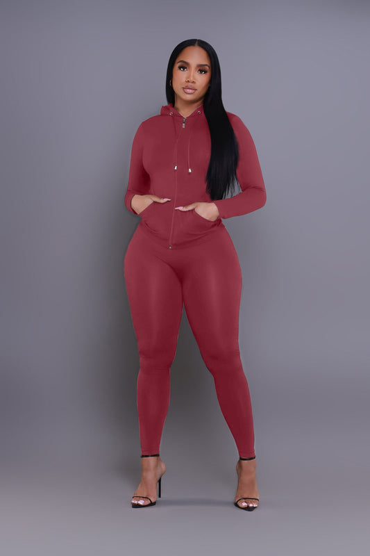 Just Vibing Seamless Zip Up Legging Set - Burgundy