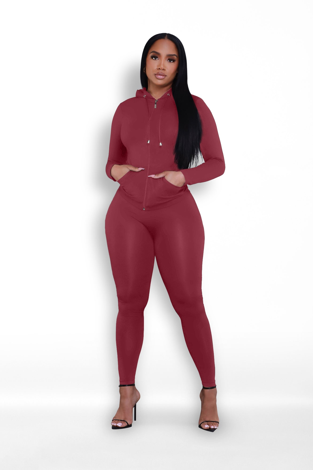 Just Vibing Seamless Zip Up Legging Set - Burgundy