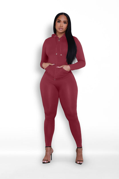 Just Vibing Seamless Zip Up Legging Set - Burgundy