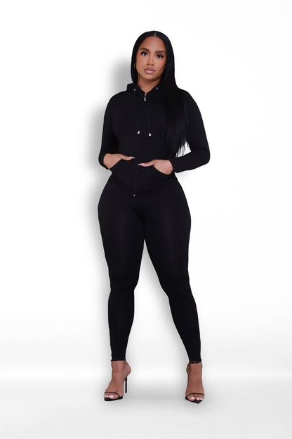 Just Vibing Seamless Zip Up Legging Set - Black