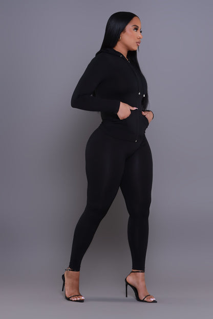 Just Vibing Seamless Zip Up Legging Set - Black