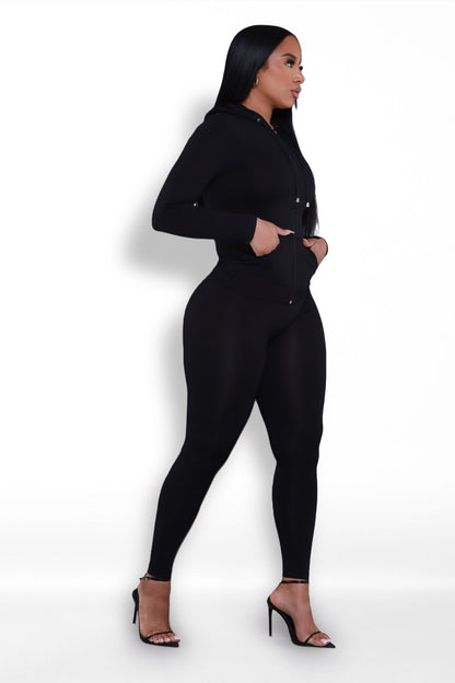 Just Vibing Seamless Zip Up Legging Set - Black