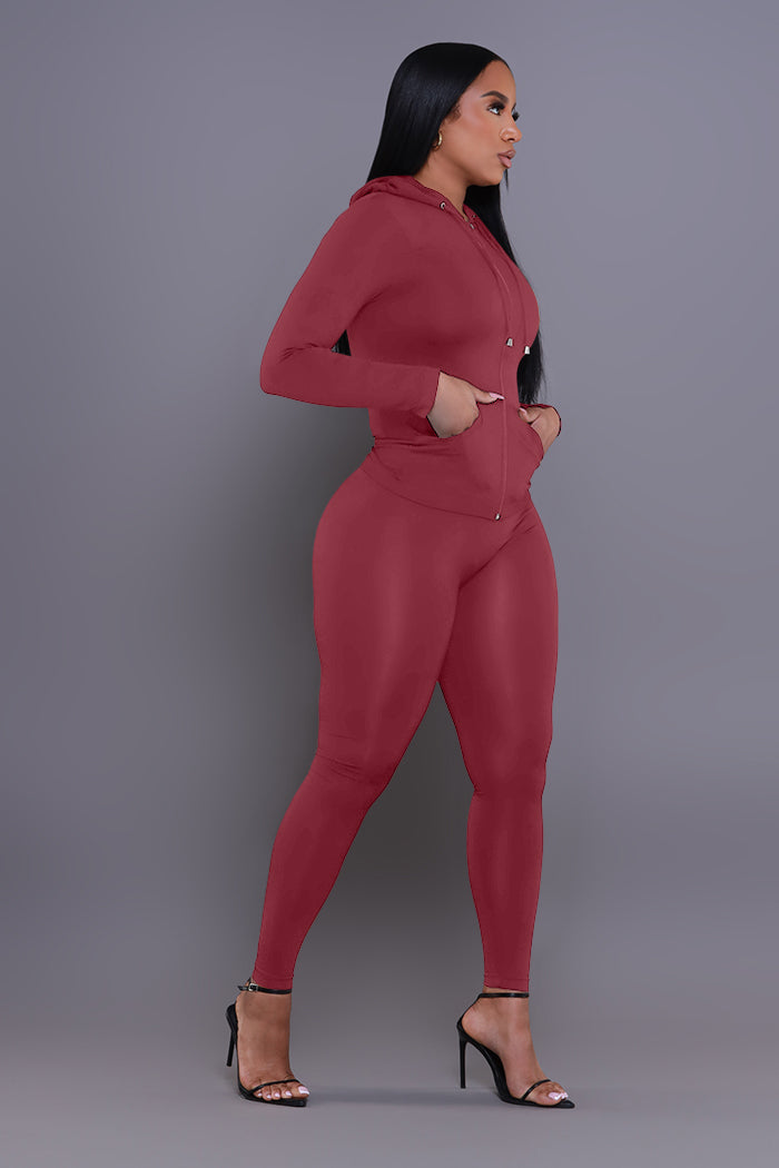 Just Vibing Seamless Zip Up Legging Set - Burgundy
