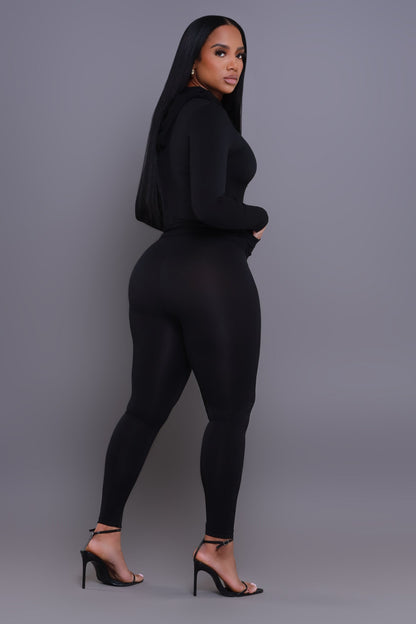 Just Vibing Seamless Zip Up Legging Set - Black