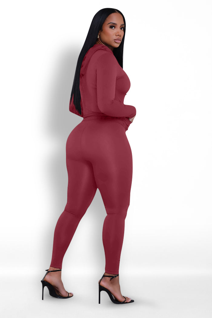 Just Vibing Seamless Zip Up Legging Set - Burgundy