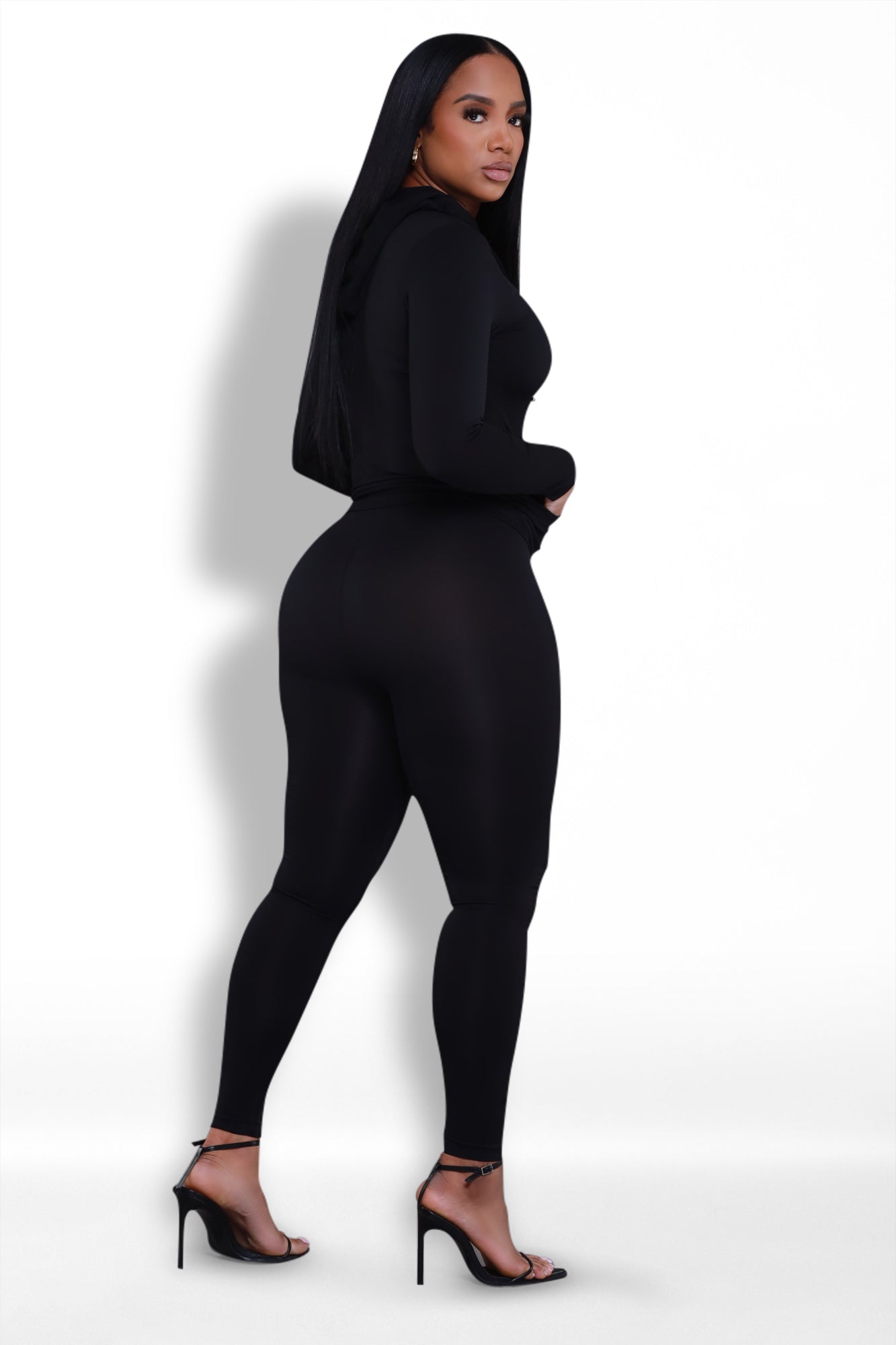 Just Vibing Seamless Zip Up Legging Set - Black
