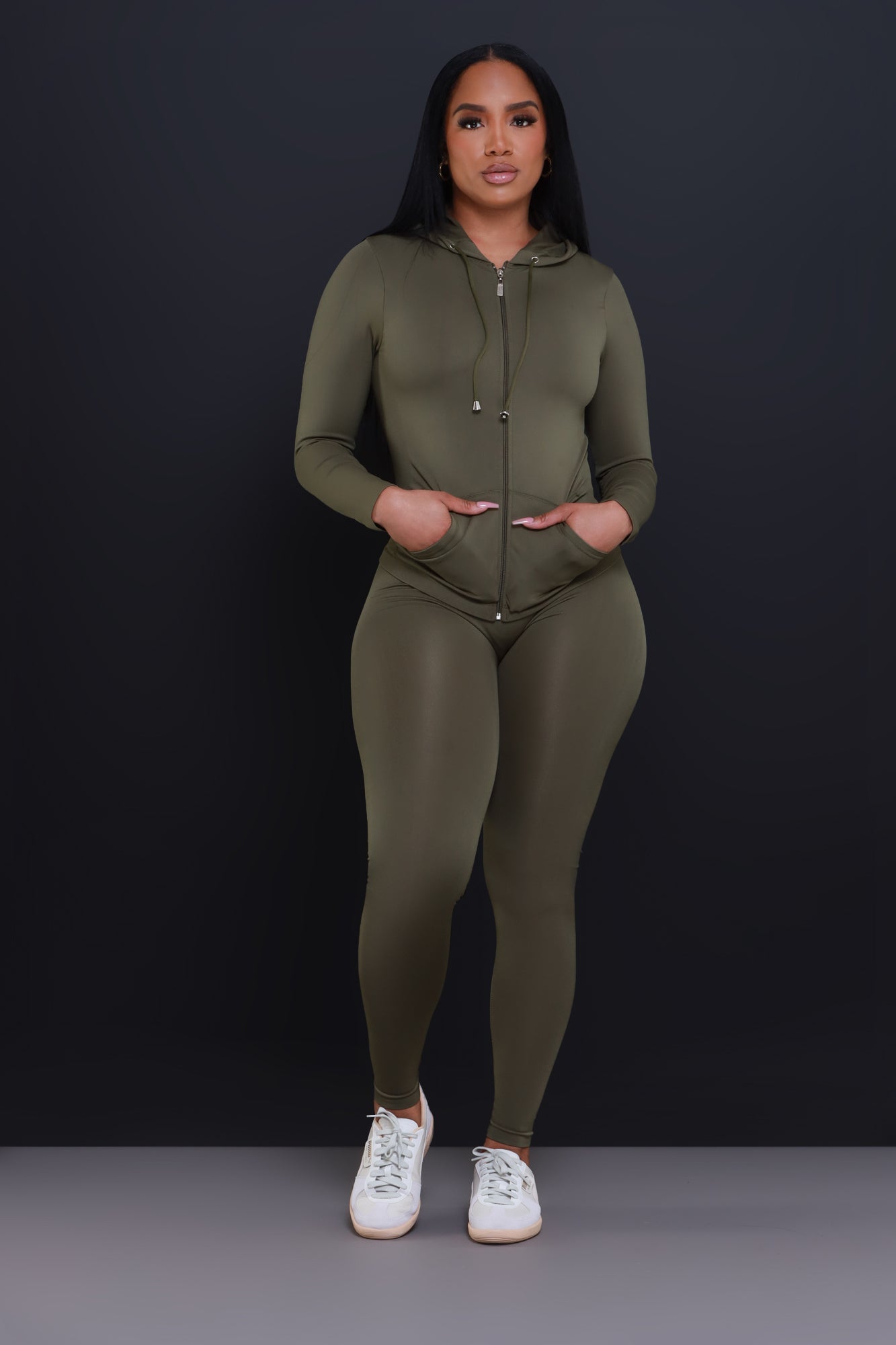 Just Vibing Seamless Zip Up Legging Set - Olive