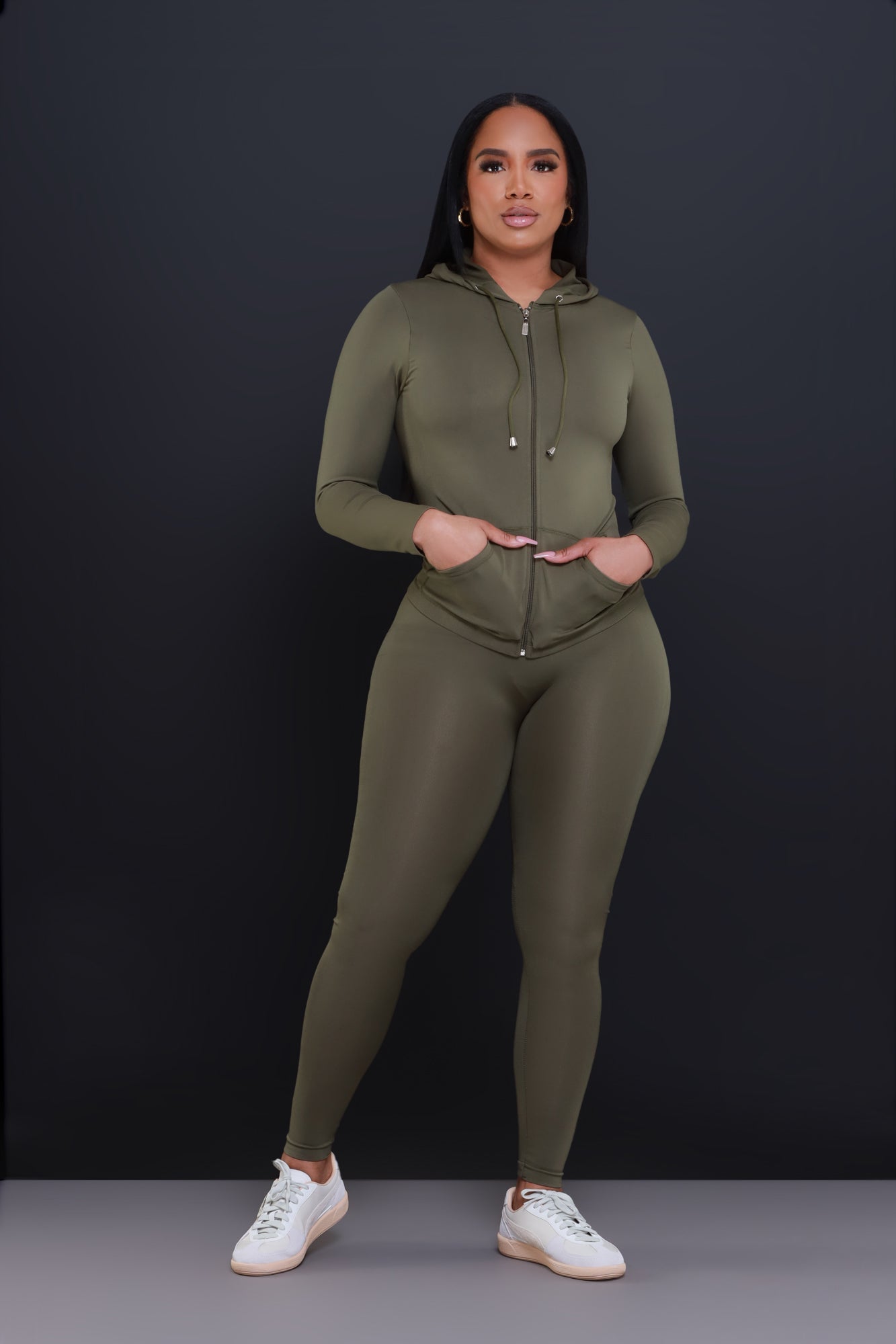 Just Vibing Seamless Zip Up Legging Set - Olive