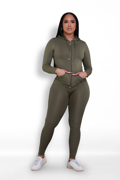 Just Vibing Seamless Zip Up Legging Set - Olive