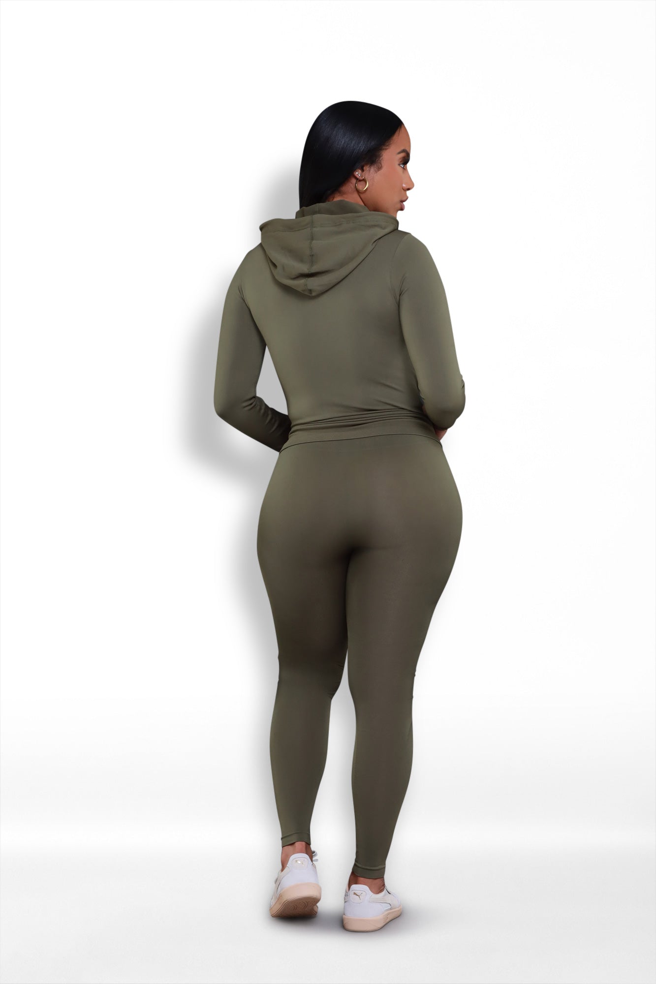 Just Vibing Seamless Zip Up Legging Set - Olive