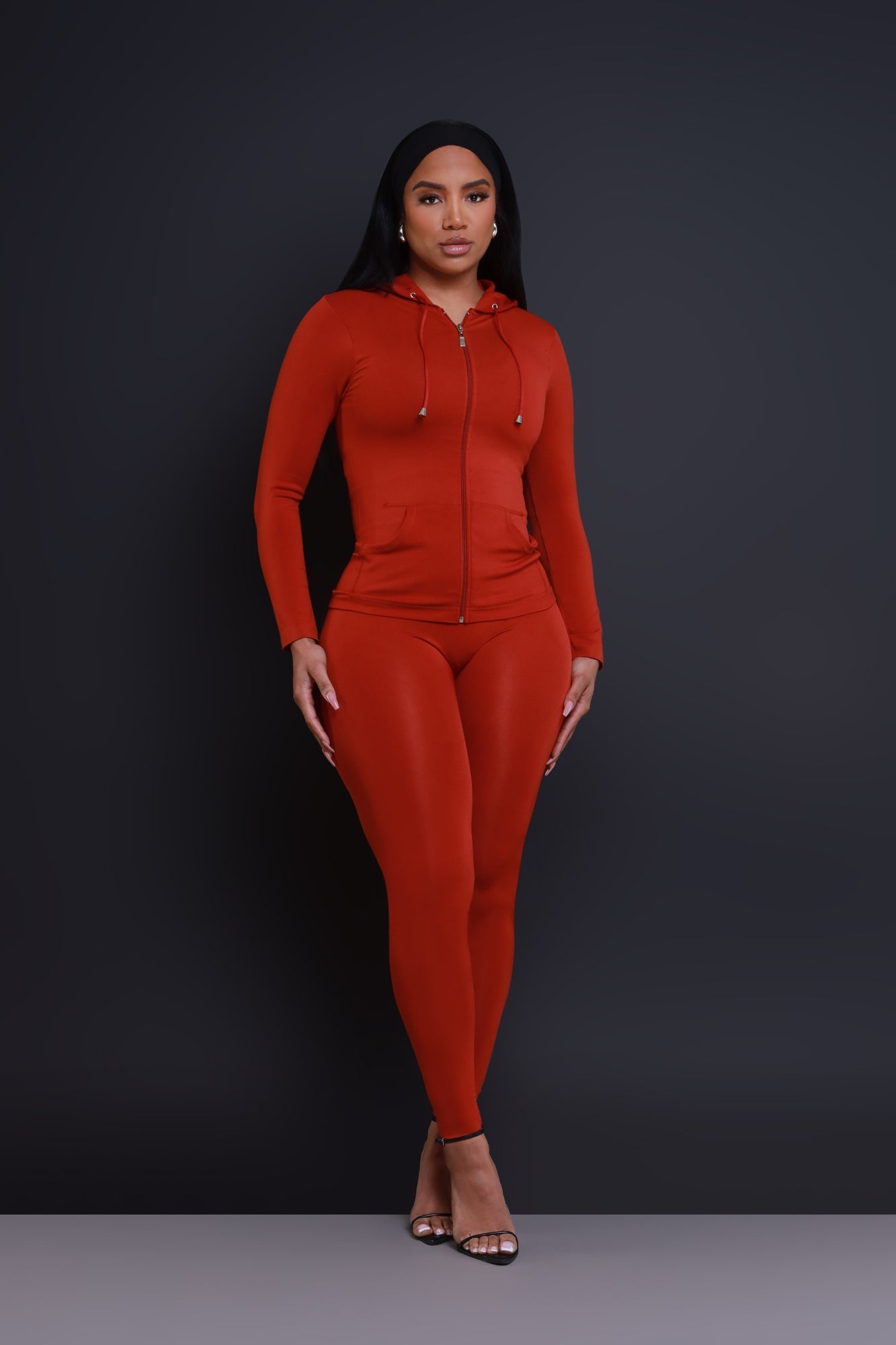 Just Vibing Seamless Zip Up Legging Set - Brick